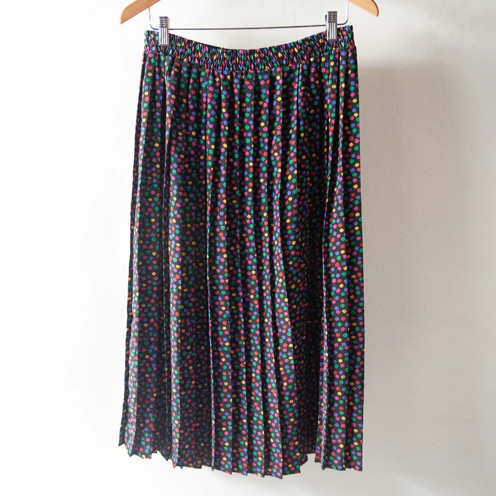 Vintage Pleated Rainbow Polka Dot Midi Skirt